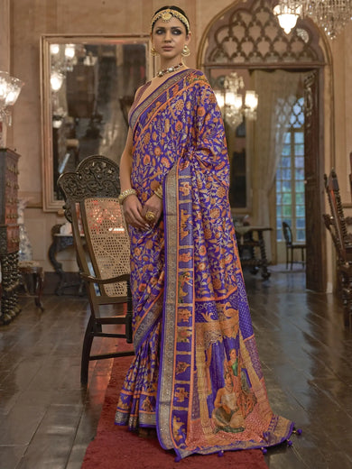 Gorgeous Purple Printed Patola Silk Festival Wear Saree With Blouse